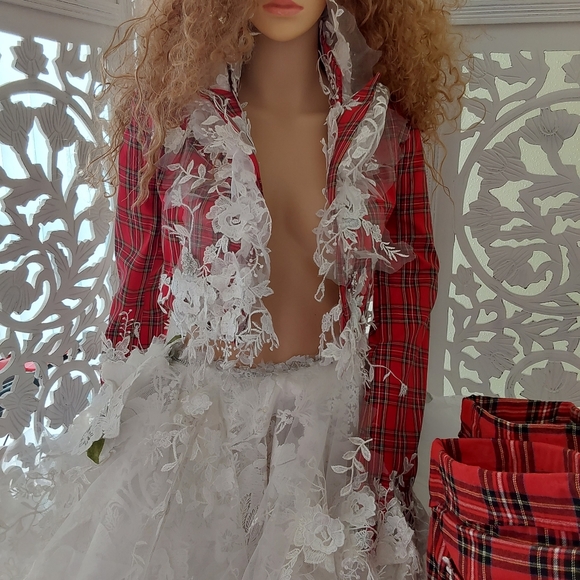 The "MARY STEWART" Scotland Inspired Red Plaid & Lace Thigh Boots - Picture 10 of 10